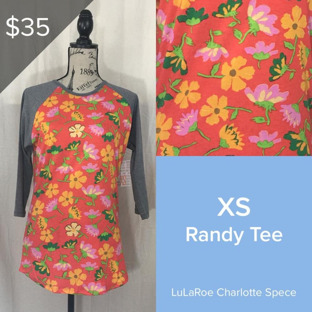 NWT Orange and Grey Floral Lularoe Randy Tee